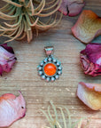 Pearl & Orange Spiny Shell Sterling Silver Pendant – Round