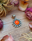 Pearl & Orange Spiny Shell Sterling Silver Pendant – Round