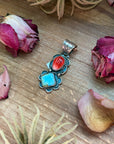 Red Spiny Oyster & Golden Hills Turquoise Sterling Silver Pendant – Stamped Gilbert Nez