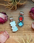 Red Spiny Oyster & Golden Hills Turquoise Sterling Silver Pendant – Stamped Gilbert Nez