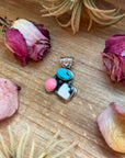 Kingman Turquoise, Pink Conch & White Buffalo Sterling Silver Pendant