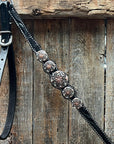Black Floral Antique Silver Starburst Browband/One Ear Tack Set