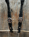 Black Floral Antique Silver Starburst Browband/One Ear Tack Set
