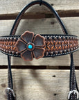Two Tone Honeycomb Copper Flower Browband/One Ear Headstall & Breastcollar Tack Set