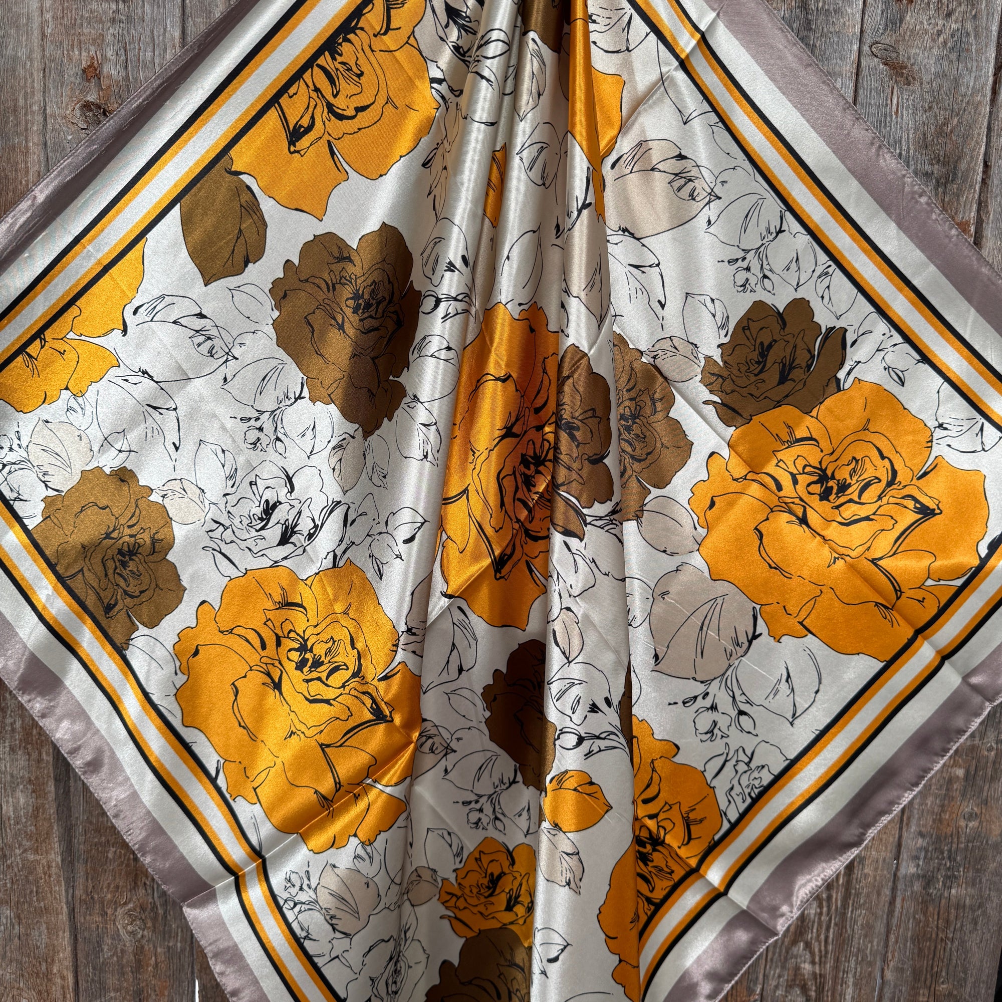 35X35"  Yellow and Brown Roses Wild Rag / Scarf WR3395