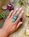 3-Stone Golden Hills Turquoise Sterling Silver Ring – Adjustable