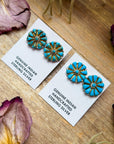 Sterling Silver Magnetite Turquoise Cluster Stud Earrings – Handmade in USA