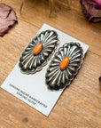 Sterling Silver Concho Earrings with Spiny Oyster – Native Made by Rita Lee