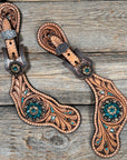 Floral Teal Dot Spur Straps - Copper Teal, Champagne