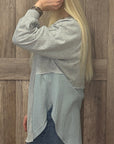 Dahlia Crinkle Splicing Raw Hem High Low Oversized Blouse