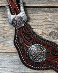 Dark Oil Whipstitch Copper Flower Spur Straps - Western Conchos