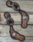 Copper Dot Honeycomb Floral Spur Straps - Western Conchos