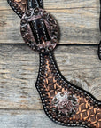 Copper Dot Honeycomb Floral Spur Straps - Western Conchos