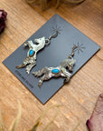 The Trouble – Sterling Silver Horse Earrings with Kingman Turquoise – Native Made by L.Y.