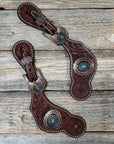 Medium Floral Spur Straps - Copper Western Conchos