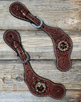 Medium Floral Spur Straps - Copper Crystal Conchos