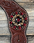 Medium Floral Spur Straps - Copper Crystal Conchos