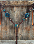 Medium Oil Basketweave Teal, Champagne Browband/One Ear Tack Set