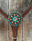 Medium Oil Basketweave Teal, Champagne Browband/One Ear Tack Set