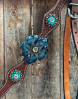Medium Oil Basketweave Teal, Champagne Browband/One Ear Tack Set