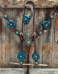 Medium Oil Basketweave Teal, Champagne Browband/One Ear Tack Set