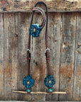 Medium Oil Basketweave Teal, Champagne Browband/One Ear Tack Set