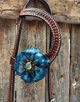 Medium Oil Basketweave Teal, Champagne Browband/One Ear Tack Set