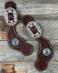 Basketweave Spur Straps - Copper Conchos