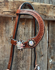 Medium Oil Basketweave AB Browband/One Ear Tack Set