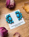 Sterling Silver Kingman Turquoise Half Cluster Earrings – Native Made by E. Richards (Navajo Artist)