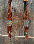 Light Oil Floral Gold Cross, Turquoise Browband/One Ear Breastcollar Tack Set