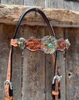 Light Oil Floral Gold Cross, Turquoise Browband/One Ear Breastcollar Tack Set
