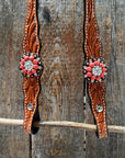 Light Oil Floral Coral, Clear One Ear & Breastcollar Tack Set