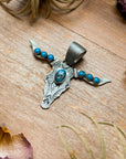 Sterling Silver Longhorn Pendant with Kingman Turquoise – Native Made by Leroy James (Navajo Artist)