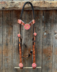 Light Oil V Brow Pink Flower Browband & Breastcollar Tack Set