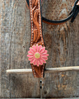 Light Oil V Brow Pink Flower Browband & Breastcollar Tack Set