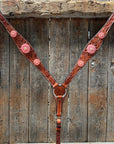 Light Oil V Brow Pink Flower Browband & Breastcollar Tack Set