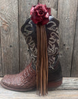 Boot Cuff Jewelry - Leather Red Rose - Fringe