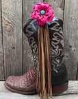 Boot Cuff Jewelry - Leather Pink Flower - Turquoise Concho - Fringe