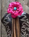 Boot Cuff Jewelry - Leather Pink Flower - Turquoise Concho - Fringe