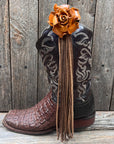 Boot Cuff Jewelry - Leather Yellow Rose - Fringe