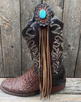 Boot Cuff Jewelry - Turquoise Cabochon Concho - Fringe