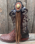 Boot Cuff Jewelry - Sage Cabochon Concho - Fringe