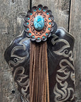 Boot Cuff Jewelry - Blue Cabochon Concho - Fringe