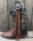 Boot Cuff Jewelry - Blue Cabochon Concho - Fringe