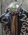Boot Cuff Jewelry - Antique Silver Cross Turquoise Concho - Fringe