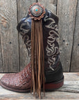 Boot Cuff Jewelry - Copper Flower Turquoise Concho - Fringe