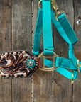 Teal Nylon Horse Halter – Bronc Noseband with Crystal Conchos NH105