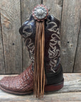 Boot Cuff Jewelry - Antique Silver Flower and Berry Concho - Fringe