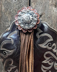 Boot Cuff Jewelry - Antique Silver Flower and Berry Concho - Fringe